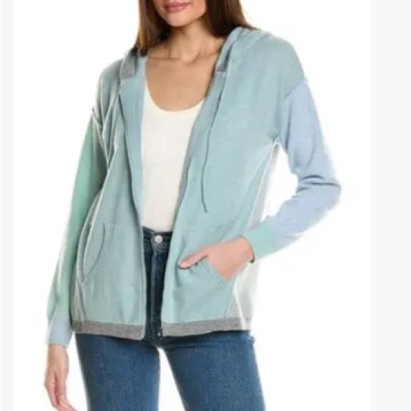 Collaboration Green & Blue Colorblock Zip Hoodie Cardigan...